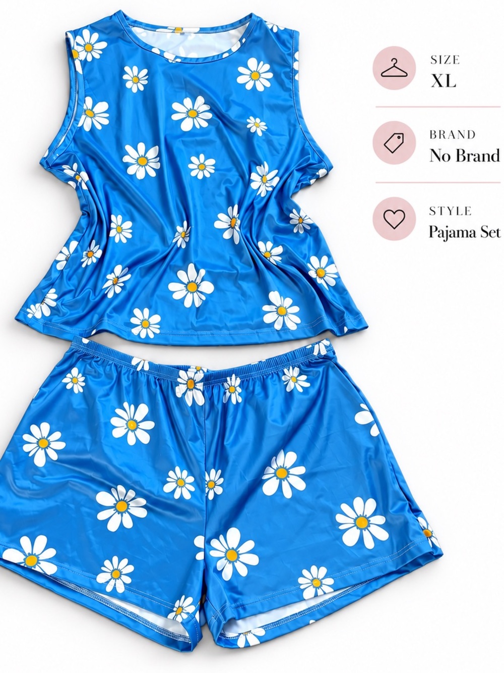 💙 Vibrant Blue Daisy Print 2-Piece Lounge / Pajama Set – Size XL